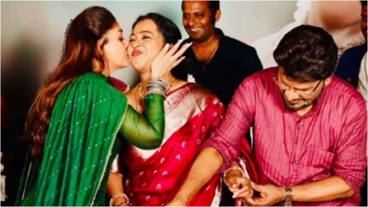 நடிகை ராதிகாவை முத்தமிட்டு நயன்தாரா வாழ்த்து