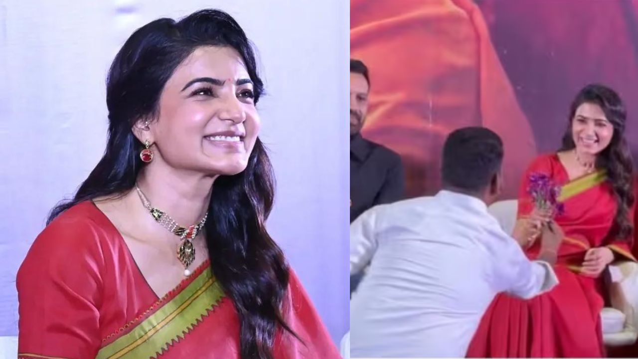 சமந்தாவுக்கு பூங்கொடுத்து கொடுத்த ரசிகர்
