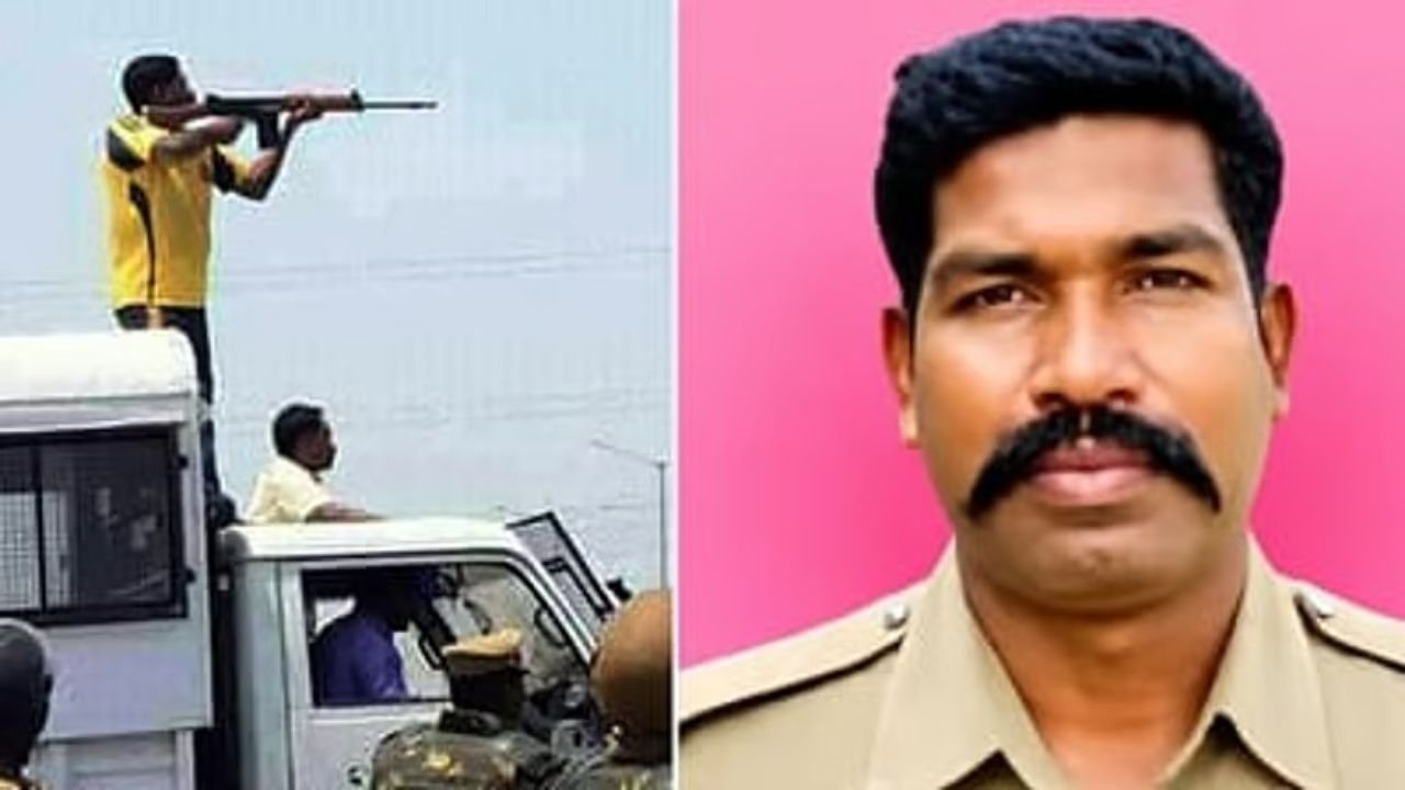 2018 Sterlite Protest Policeman Standing with a Gun on a Police Vehicle Dies