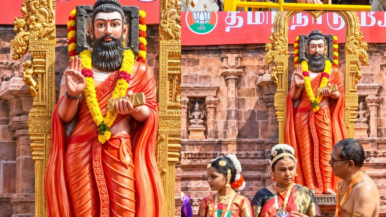 காவி உடையில் திருவள்ளூவர் சிலை
