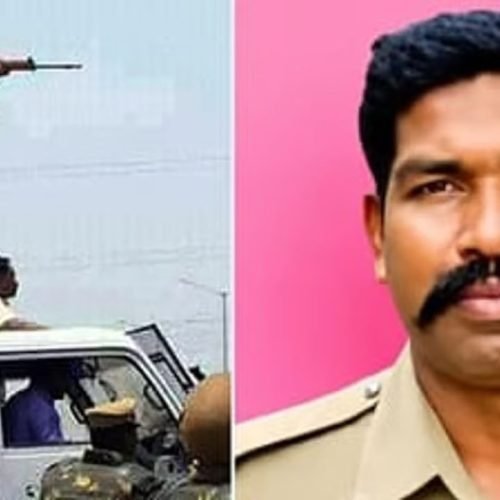 2018 Sterlite Protest Policeman Standing with a Gun on a Police Vehicle Dies