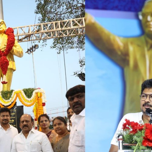 அம்பேத்கர் சிலையை திறந்துவைத்த உதயநிதி ஸ்டாலின்
