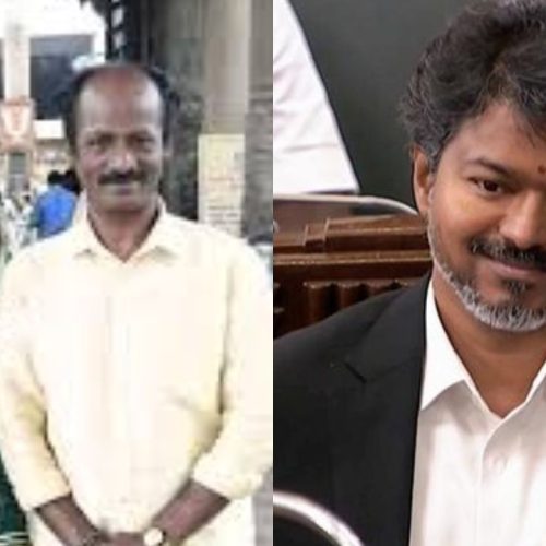 மனையியுடன் நடிகர் முததுக்காளை, முதலமைச்சர் விஜய் 