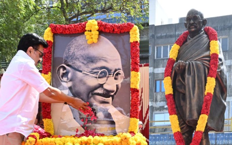 Tamil Nadu Chief Minister M K Stalin pays tribute to Mahatma Gandhi