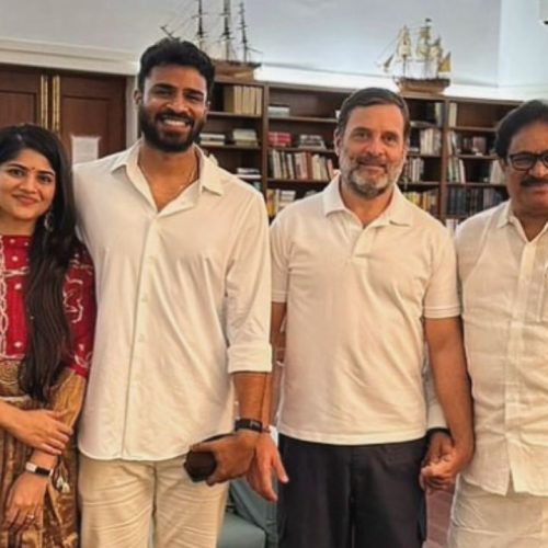 ராகுல் காந்தியுடன் நடிகை மேகா ஆகாஷ்
