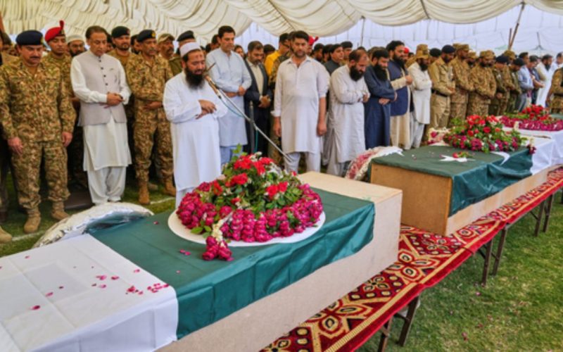 Military officials participate in the funeral of the Pakistani terrorist killed in Operation Sindoor