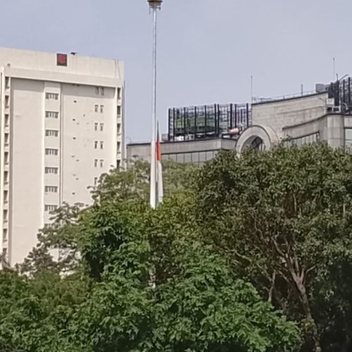 National flags flew at half-mast