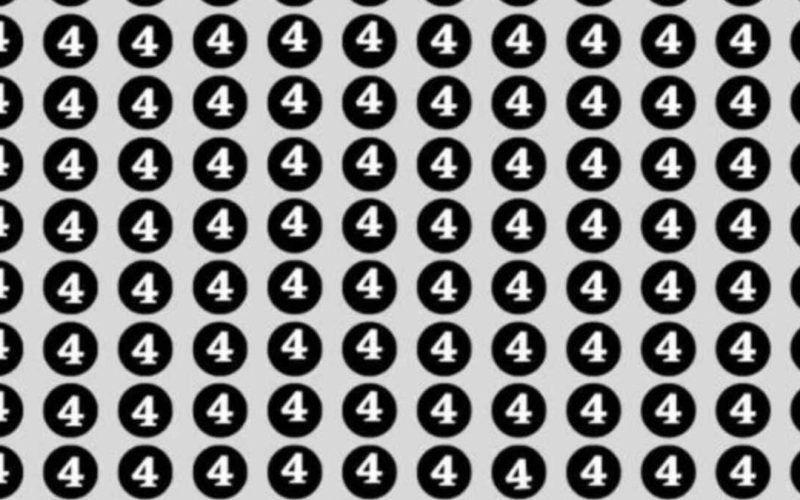 Optical Illusion Find the letter A hidden among the many 4 numbers