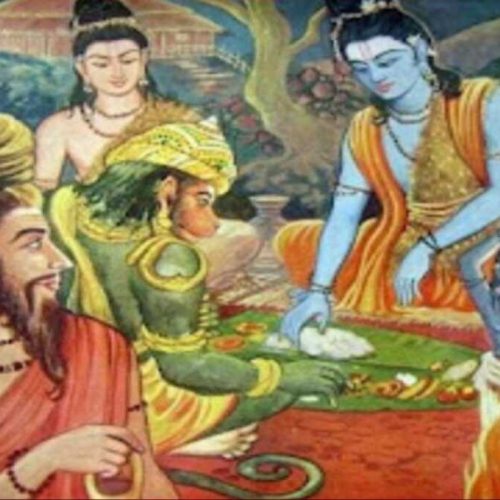 ஒரே இலையில் உணவருந்திய ராமர் மற்றும் அனுமன்