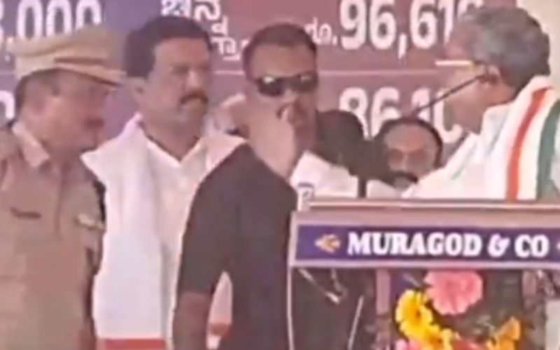 Siddaramaiah angrily calls a Police officer on stage during Congress protest rally in Belagavi