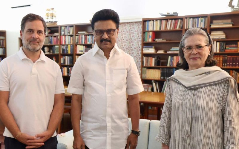 M K Stalin met Sonia Gandhi and Rahul Gandhi