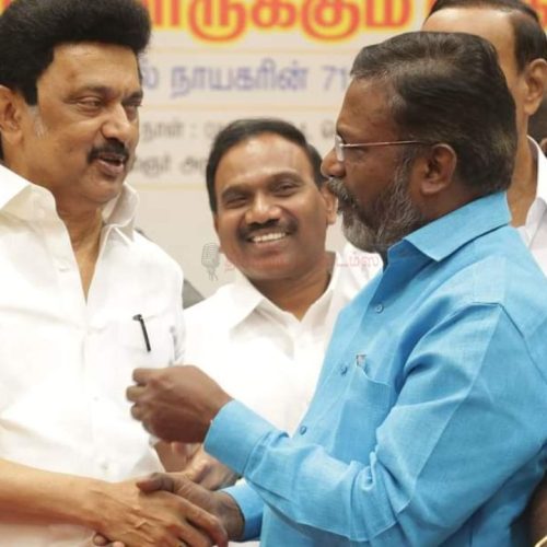 மு.க ஸ்டாலின் உடன் தொல். திருமாவளவன்.